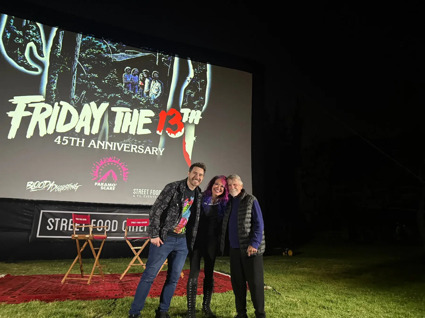 Three attendees at the Crystal Lake Nightmares 45th anniversary event